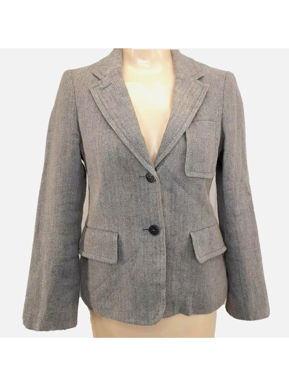 Marc by Marc Jacobs Blazer Woman's Size 0 Linen Cotton Blend Taupe Herringbone
